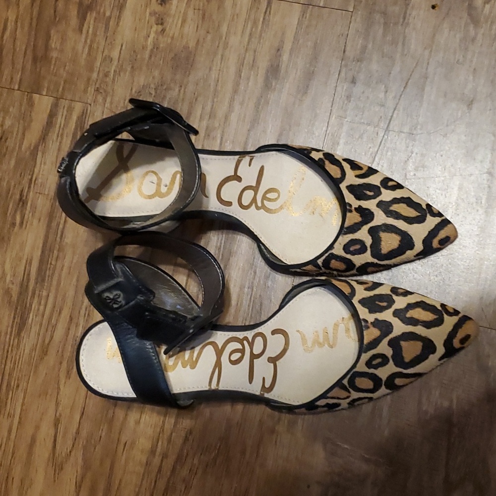 Sam Edelman Size 7.5w Cheetah Print Okala Slingback Pumps Ankle Strap Cow Fur